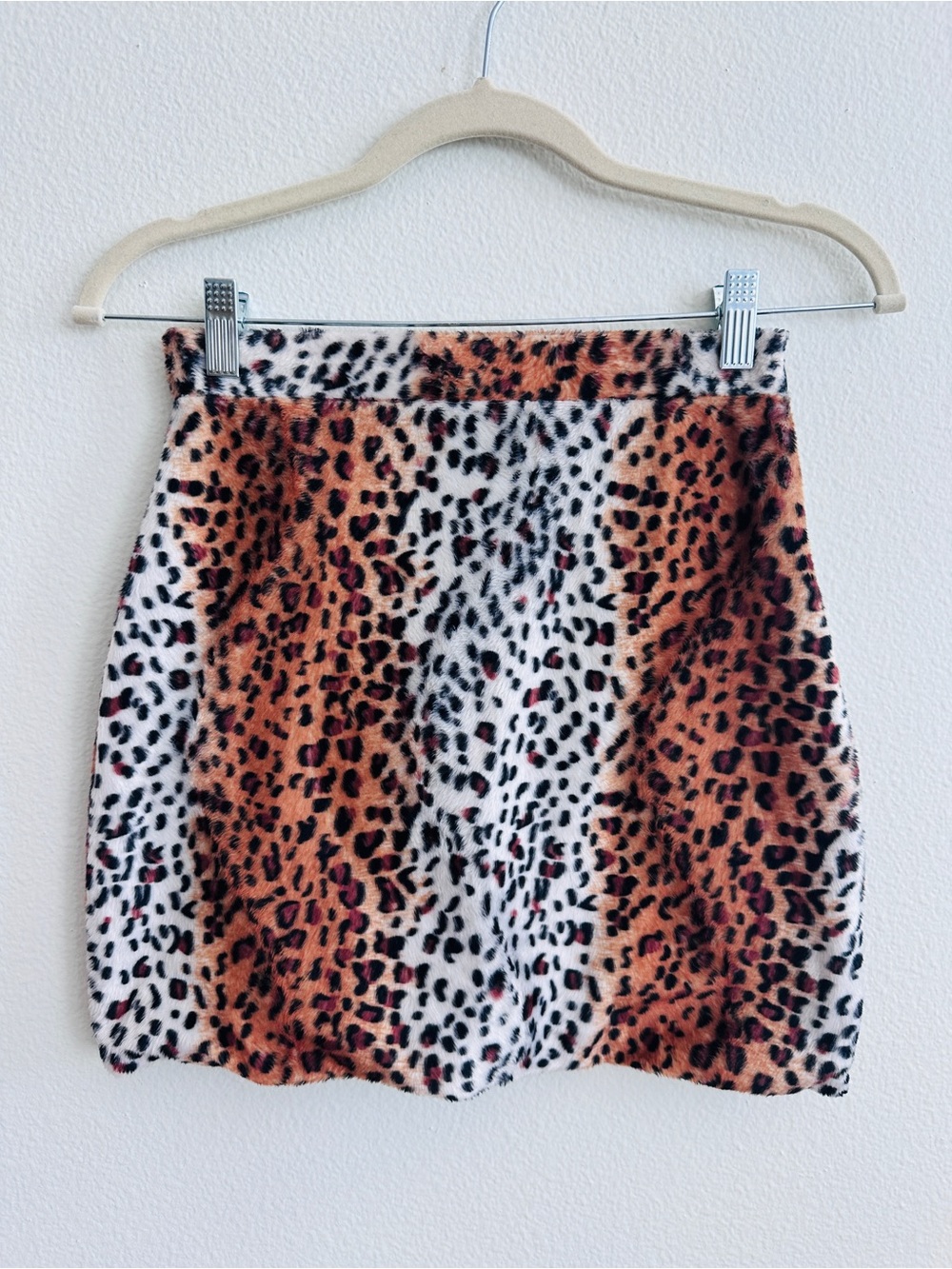 Leopard Print Faux Fur Mini Skirt - Brown/White (XS/S) - Great Condition